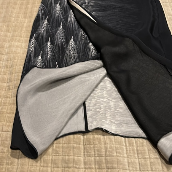 3.1 PHILLIP LIM 100% SILK ELEGANT BLACK GREY CREAM DRESS WITH NECKLINE DETAIL - Picture 9 of 15